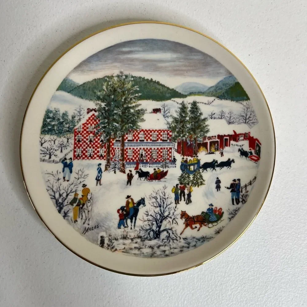 Vintage 70s Ridgewood Fine China Grandma Moses The Old Checkard House In Winter